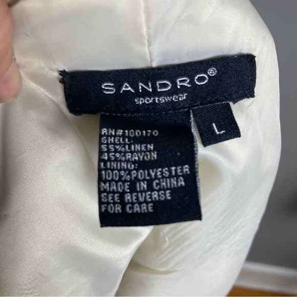 Sandro linen jacket size large neutral boxy spring nautical minimal relaxed crop - Picture 9 of 9